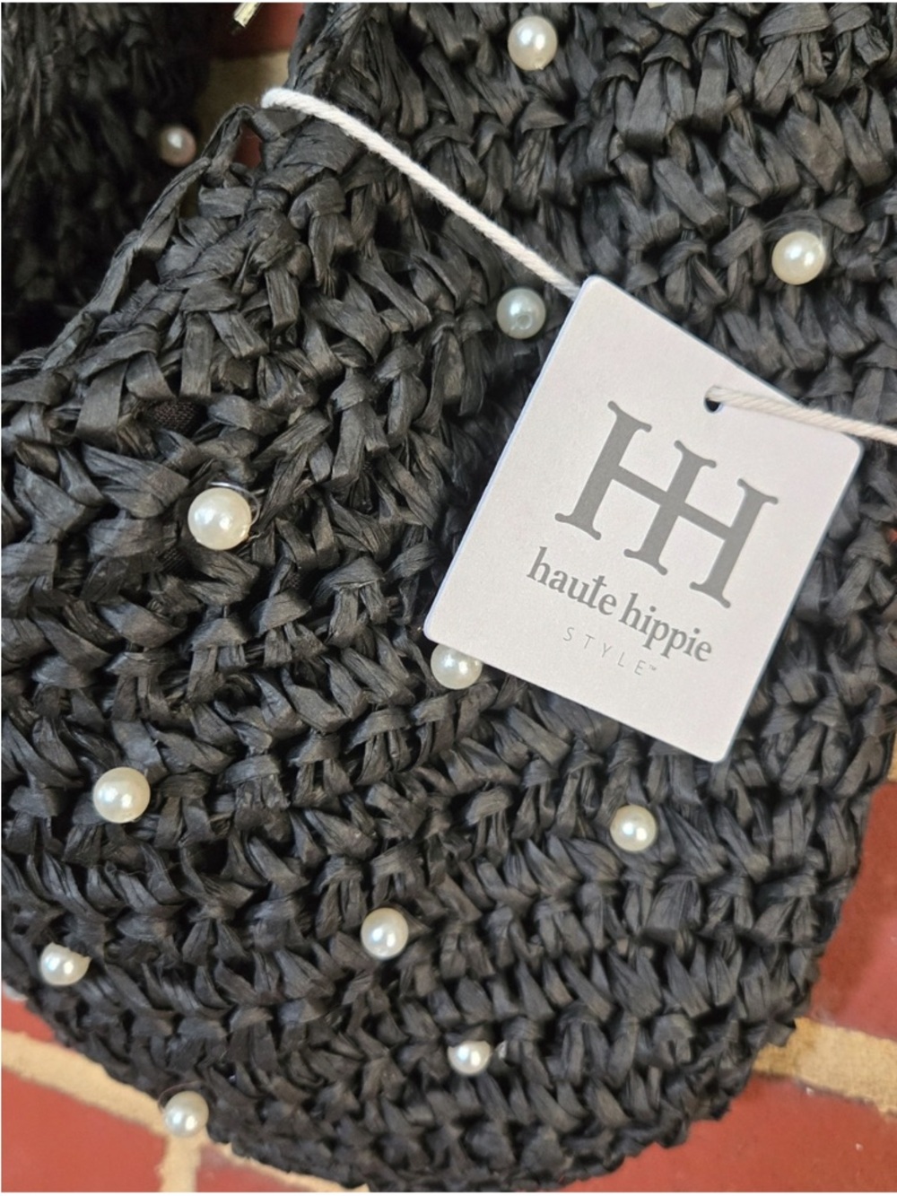 Haute Hippie Charcoal Pearl-Embellished Woven Hobo - Picture 2 of 4